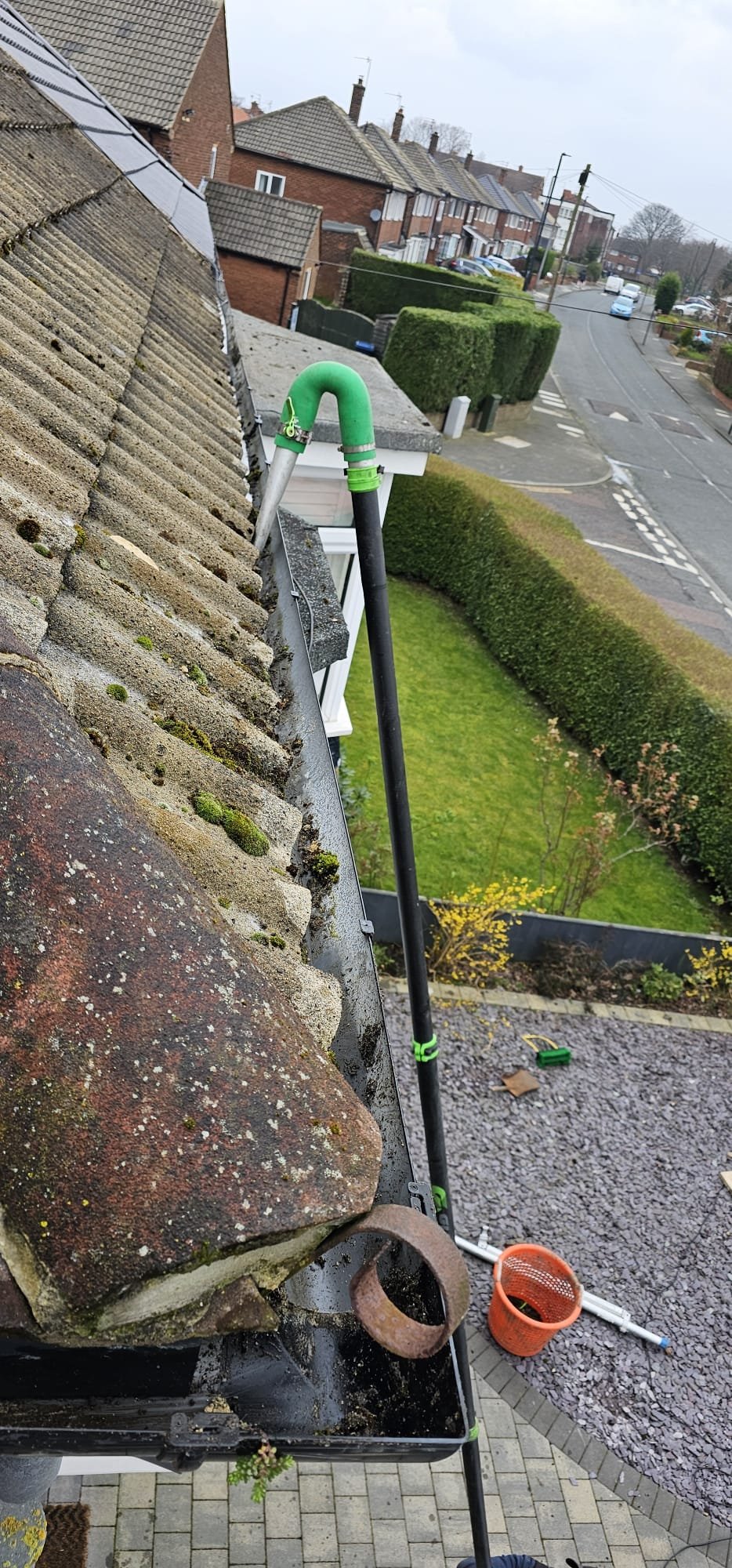 Gutter Vacuum Cleaning in Blaydon — a downpipe flowing freely again, in the Gateshead Council area