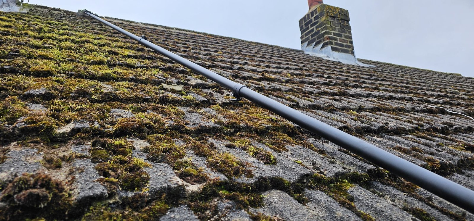 Gutter Vacuum Cleaning in Blyth — the vacuum poles set up at the eaves, in the Northumberland County Council area