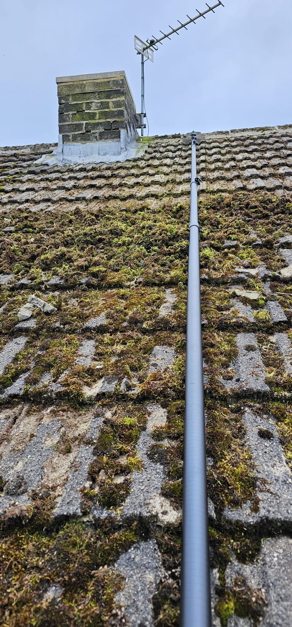 Gutter Vacuum Cleaning in Brandon — the vacuum poles set up at the eaves, on a DH7 property