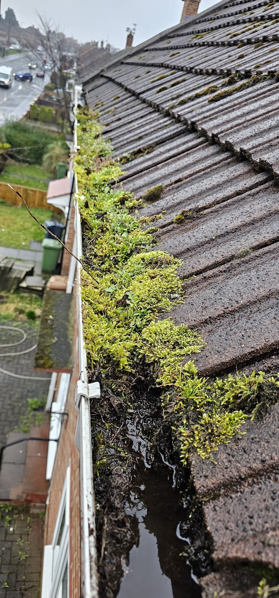 Gutter Vacuum Cleaning in Durham — the vacuum poles set up at the eaves, just off the A1(M)